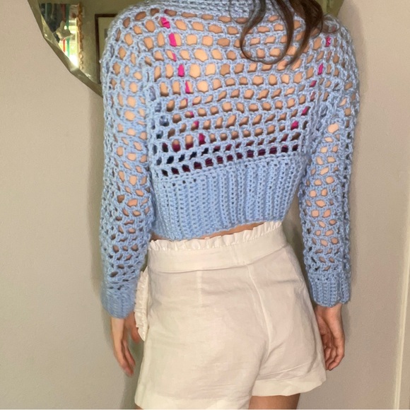 Sold 9/4/24 live Baby Blue Hand Crochet Cropped Sweater Top - Picture 7 of 7